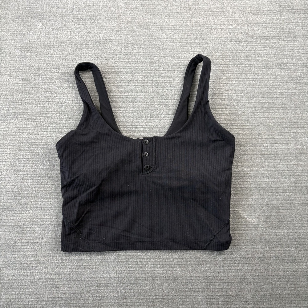 Lululemon Align Ribbed Henley Tank Top Womens 4 Black Stretch Built in Bra